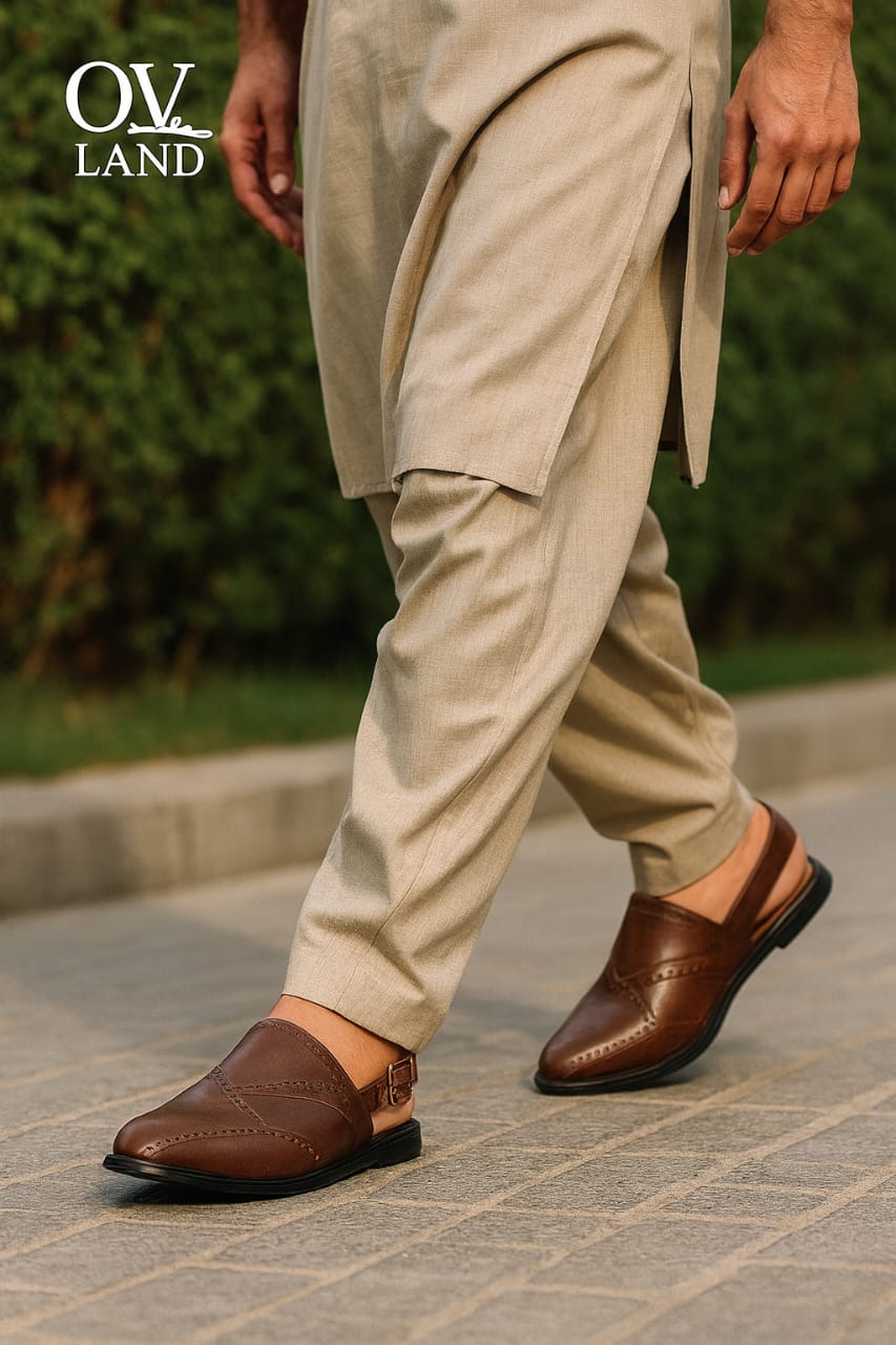 Handcrafted Pure Leather Peshawari Chappal By (Olvland)