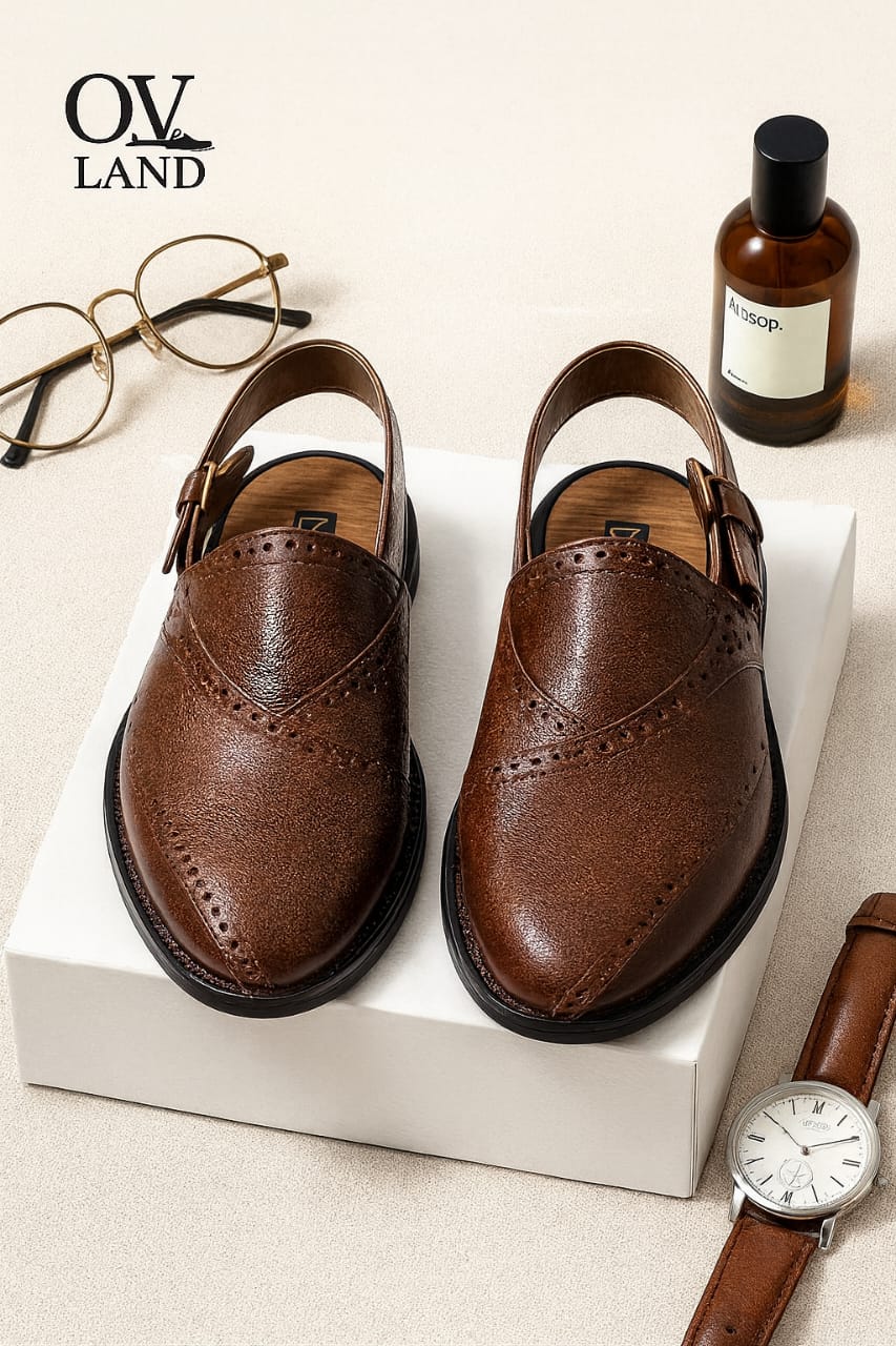 Handcrafted Pure Leather Peshawari Chappal By (Olvland)